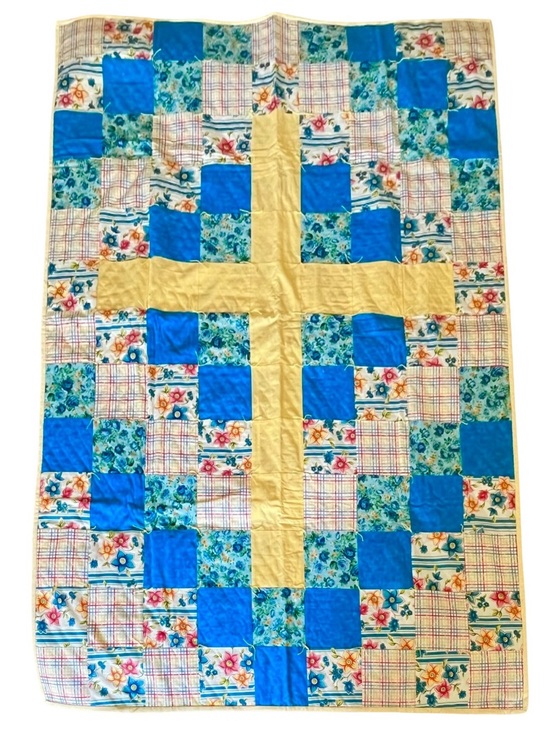 Other - Handmade Patchwork Crib Quilt or Lap Blanket in Blue and Yellow 40” x 57”